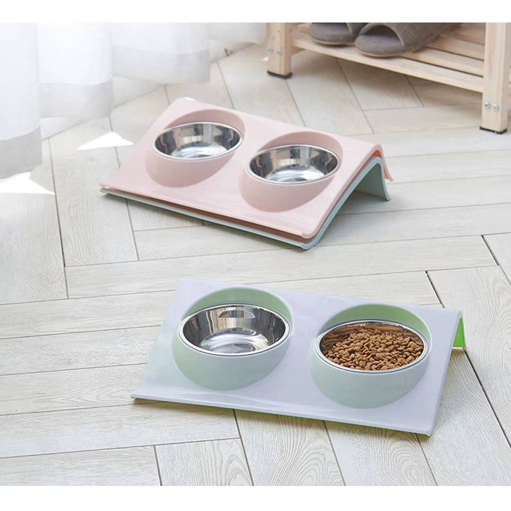 Stainless Steel Water Bowl Feeder Solution Dog and Cat Supplies Double Bowl Pet Dog and Cat Feeding Table