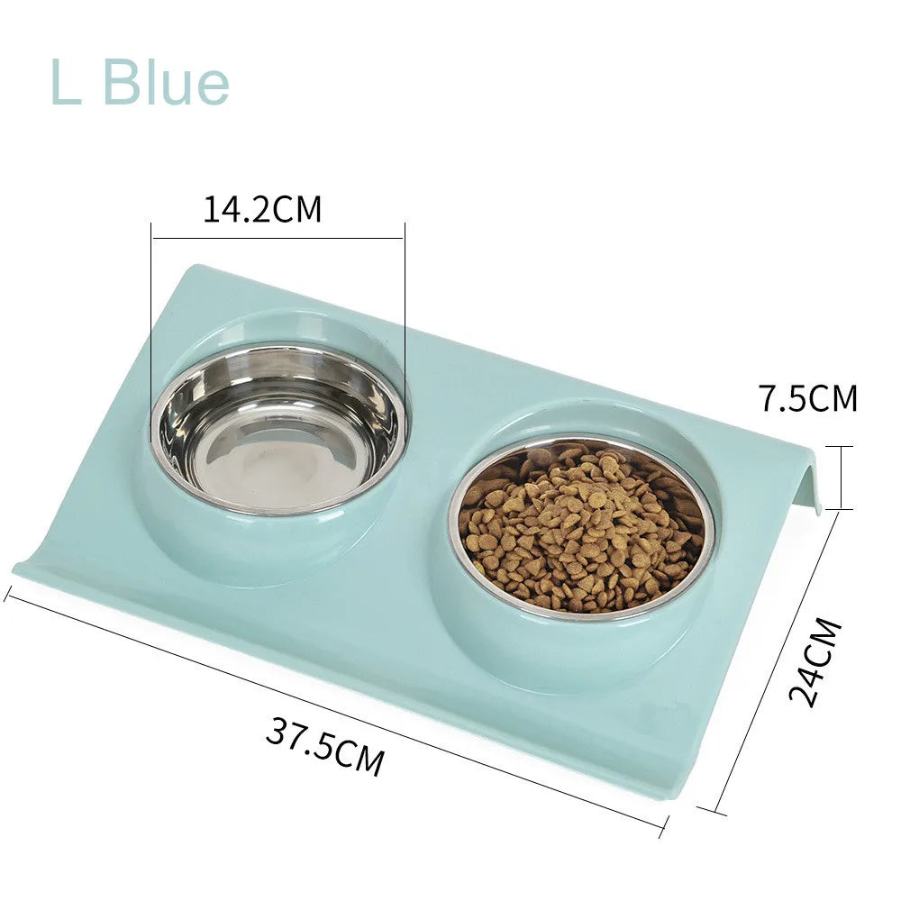 Stainless Steel Water Bowl Feeder Solution Dog and Cat Supplies Double Bowl Pet Dog and Cat Feeding Table