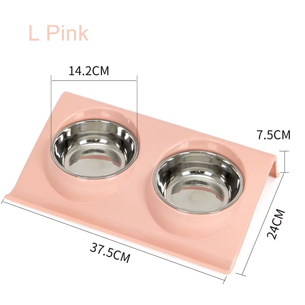 Stainless Steel Water Bowl Feeder Solution Dog and Cat Supplies Double Bowl Pet Dog and Cat Feeding Table