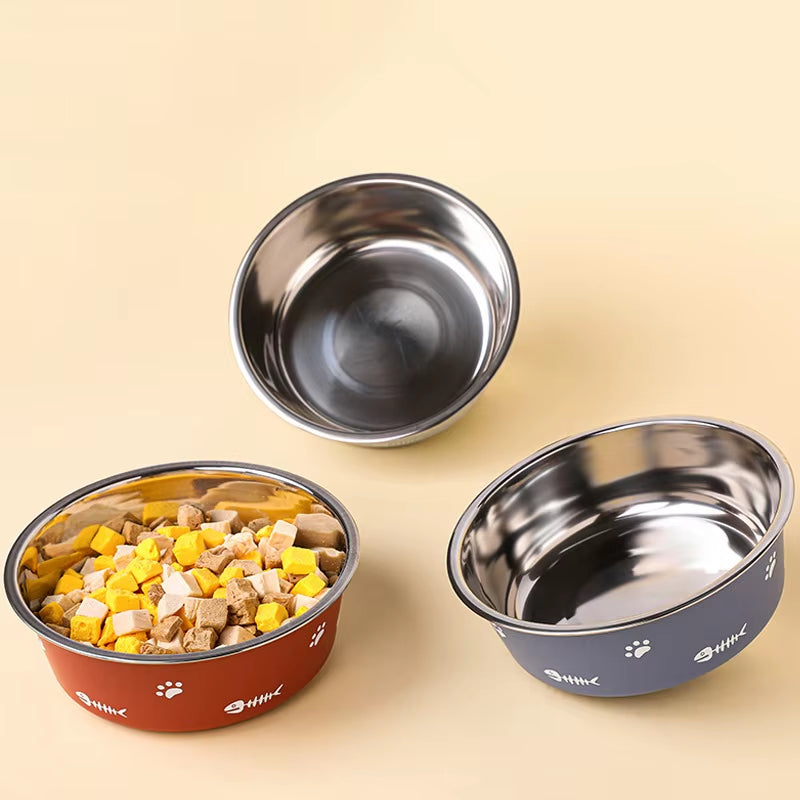 Pet Cat Feeding Bowl Stainless Steel Plastic Non-Slip Single Bowl Food Drinking Tray Feeder Drop-Resistant Durable Pet Dog Bowl