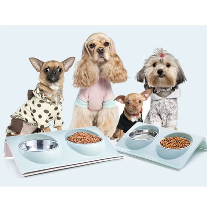 Stainless Steel Water Bowl Feeder Solution Dog and Cat Supplies Double Bowl Pet Dog and Cat Feeding Table